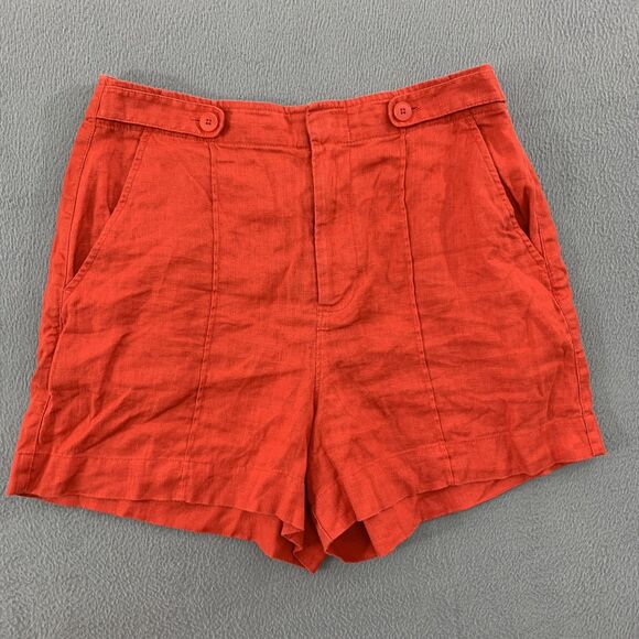Madewell Pants - Madewell Shorts Womens 6 Red 100% Linen Button Tab Waist Zip Fly Back Welt